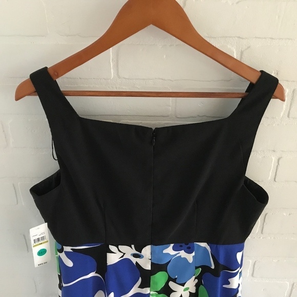 NWT London Times Mini Dress Black/Kelly Green/Blue Mod floral Retro Size 14 - Picture 7 of 11